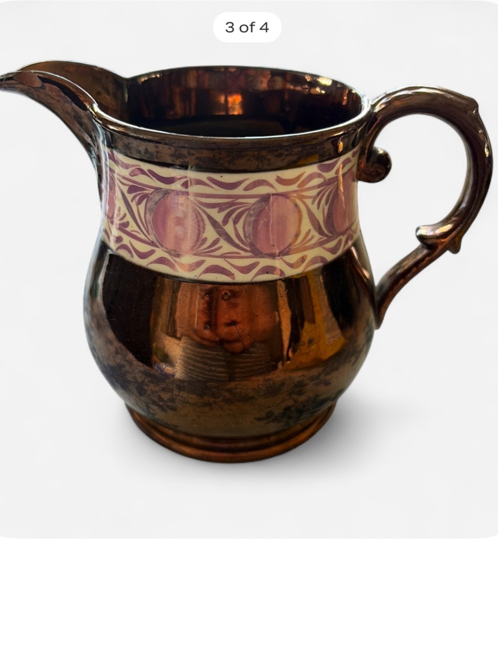 Decorative Copper-Tone Ceramic Pitcher with Pink Accent Band